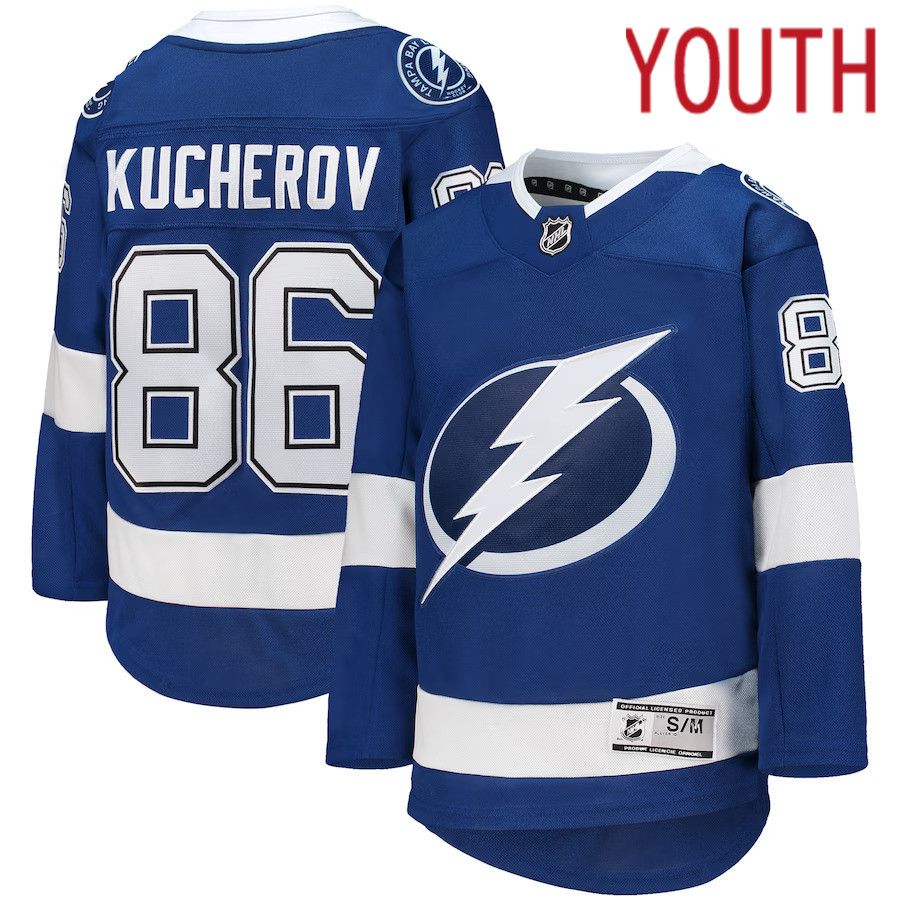 Youth Tampa Bay Lightning #86 Nikita Kucherov Blue Home Premier Player NHL Jersey->women nhl jersey->Women Jersey